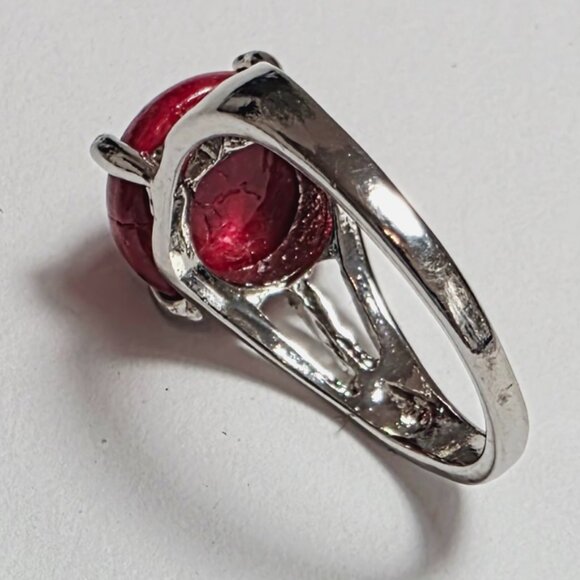 Red Stone Statement Ring Silver Tone | EU 18 (US 8) - Picture 5 of 5